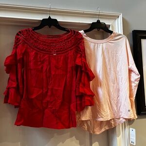 Esley Red Ruffled 3/4 Sleeve Blouse & NWT pink tshirt